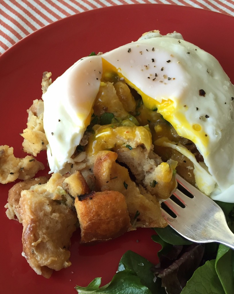Sage Sausage Stuffing with an egg on it