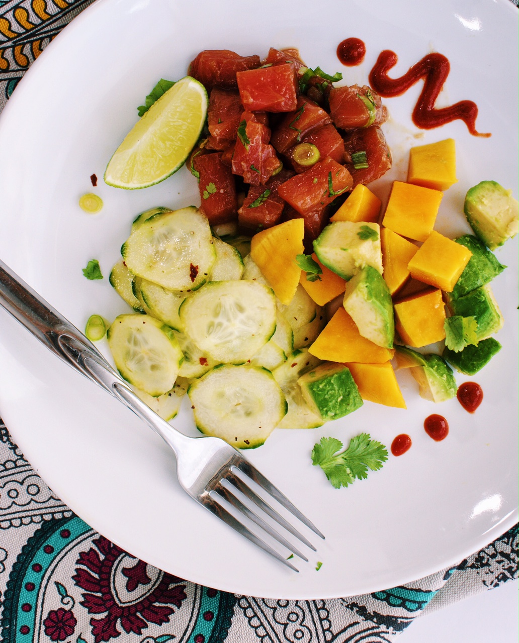 Poke Plate or Tuna with Spicy Cucumbers and Avocado