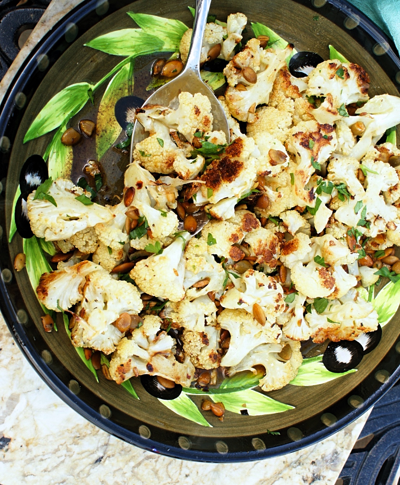 Roasted Cauliflower with Browned Butter Pepitas and Lime