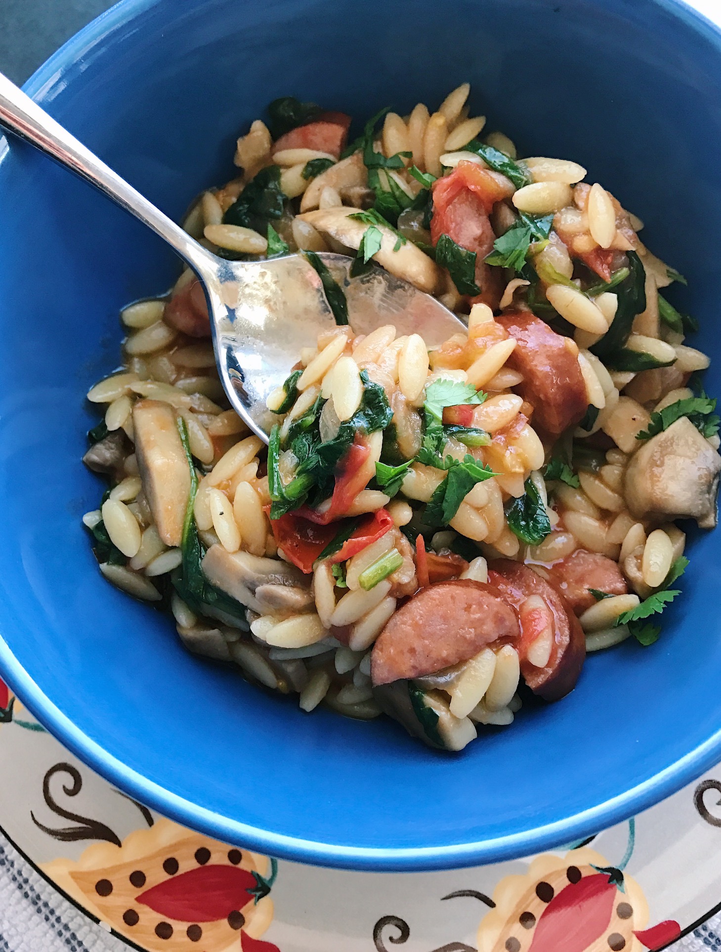 Mushroom Sausage and Orzo Comfort Bowl