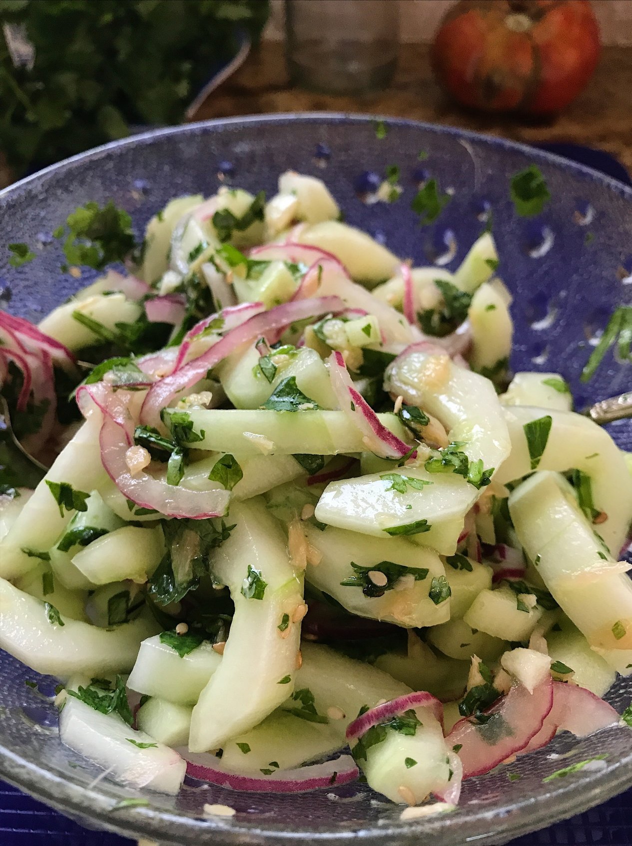 Cucumber Salad with Smashed Garlic and Ginger