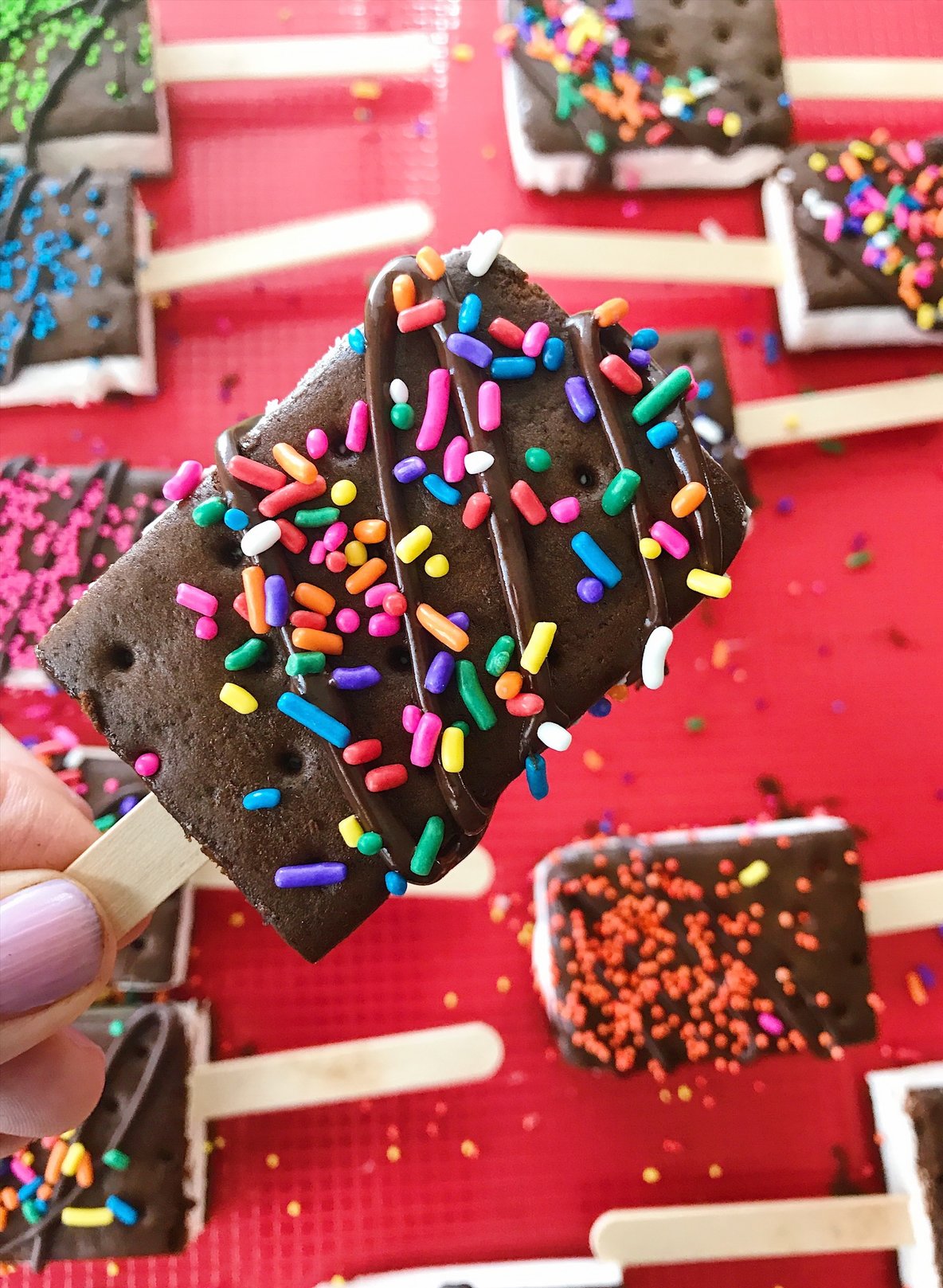 Confetti Sprinkled Ice Cream Sandwiches on a Stick